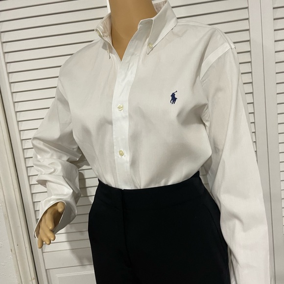 Ralph Lauren Tops - Ralph Lauren White Button-Down Dress Shirt with Navy Pony